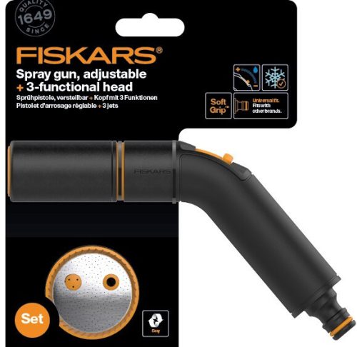Fiskars Comfort locsolópisztoly, állítható locsolófej + 3 funkciós öntözőfej (1056493)