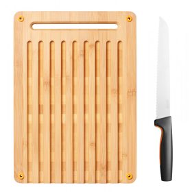   Fiskars Functional Form Bambusz vágódeszka & kenyérvágó kés készlet (1057551)