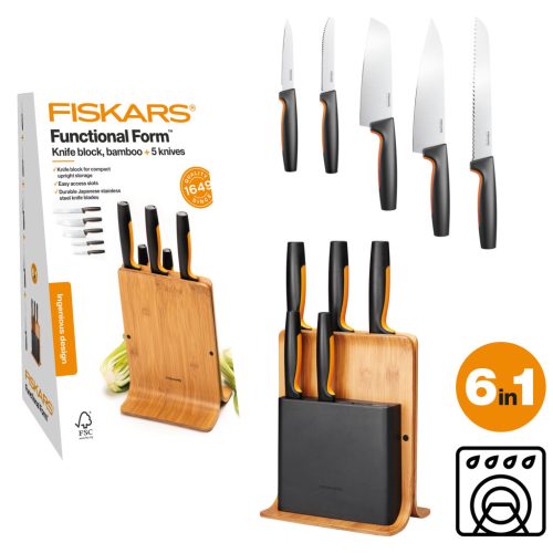 Fiskars Functional Form Késblokk bambusz 5 késes