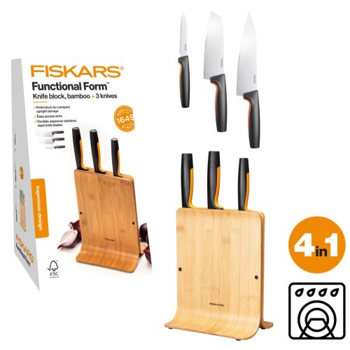Fiskars Functional Form Késblokk bambusz 3 késes