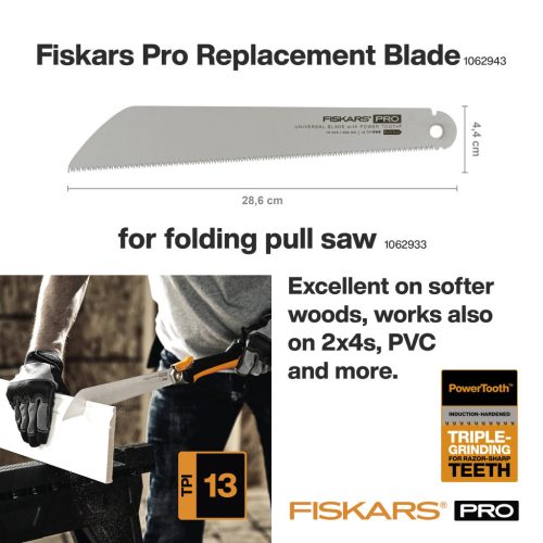 Fiskars PowerTooth™ összecsukható fűrész, 250mm 13tpi (1062933)