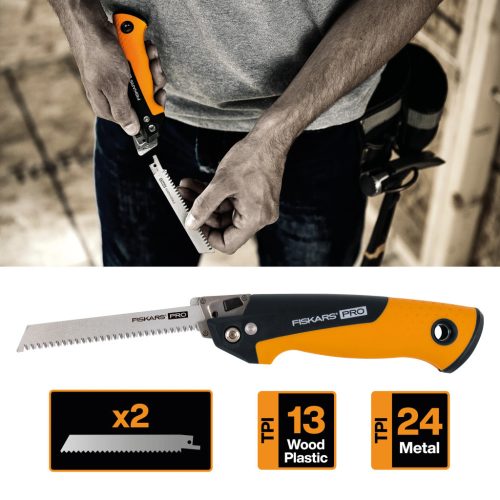 Fiskars Powertooth™ Compact összecsukható fűrész, 2 pengével (1062934)