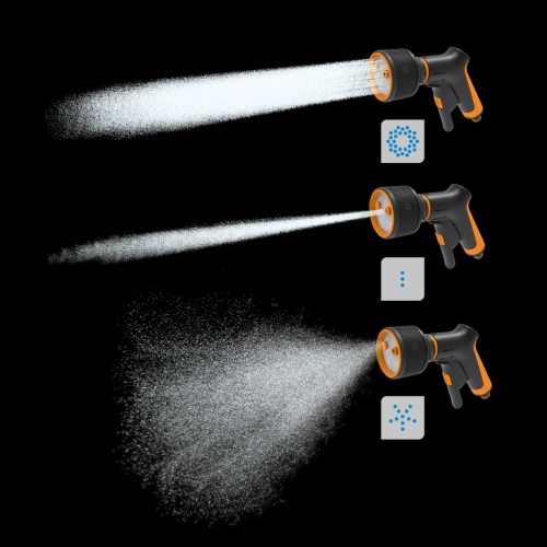 Fiskars Comfort locsolópisztoly, 3-funkciós, markolatvezérlésű