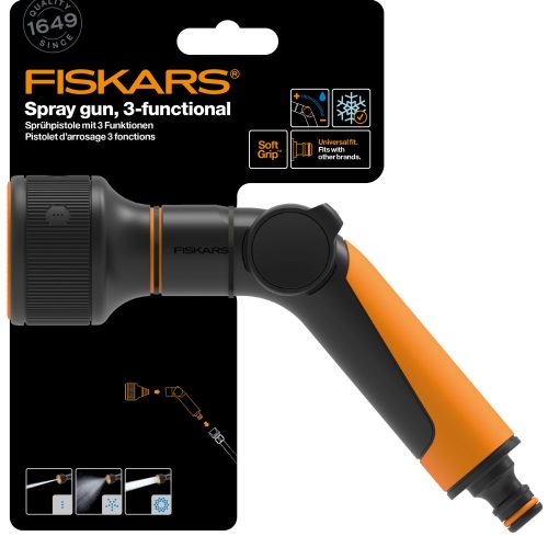 Fiskars Comfort locsolópisztoly, 3-funkciós, hüvelykujj vezérlés