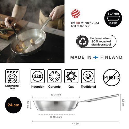 Fiskars All Steel pure serpenyő, 24 cm - 25 év garanciával