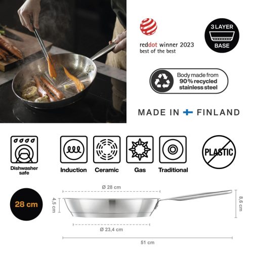 Fiskars All Steel pure Serpenyő, 28 cm - 25 év garanciával