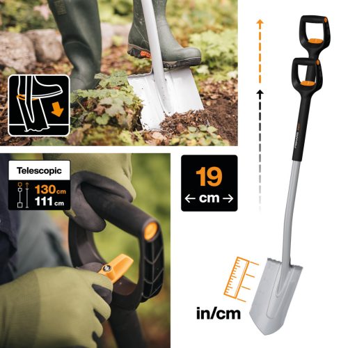 Fiskars Xact™ teleszkópos hegyes ásó - 25 év garanciával
