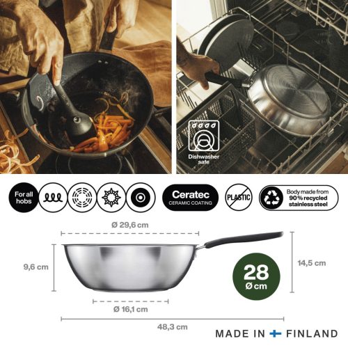 Fiskars Functional Form™ wok serpenyő, 28 cm, kerámia bevonattal