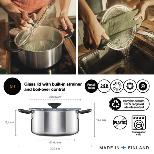 Fiskars Functional Form™ lábas, 3L, rozsdamentes acél