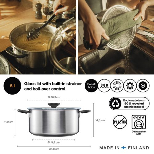 Fiskars Functional Form™ lábas, 5L, rozsdamentes acél