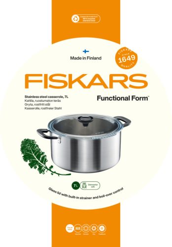 Fiskars Functional Form™ lábas, 7L, rozsdamentes acél