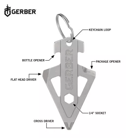 Gerber BROADHEAD kulcstartóra rögzíthető multifunkciós eszköz, ezüst, 25 év garanciával