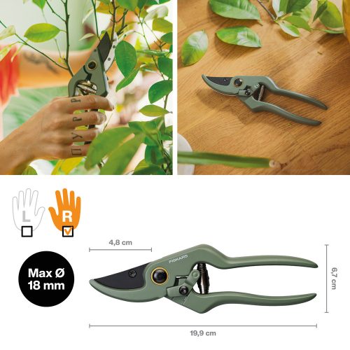 Fiskars Plant Care Metszőolló tartóval, olivazöld színű