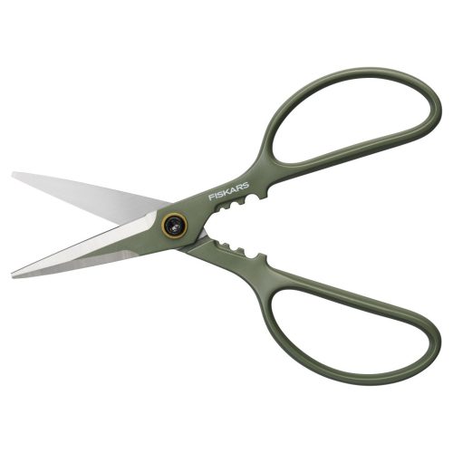 Fiskars Plant Care Növényápoló olló, tartóval, olivazöld színű
