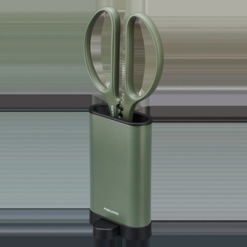 Fiskars Plant Care Növényápoló olló, tartóval, olivazöld színű