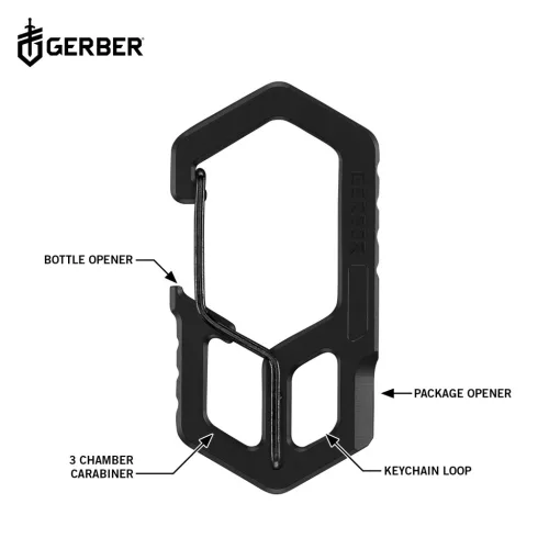 Gerber CARABINER, kulcstartóra rögzíthető, fekete, 25 év garanciával