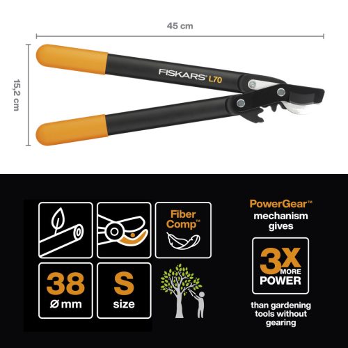 Fiskars PowerGear™ Ágvágó, kicsi, horgos, L70 (1002104)