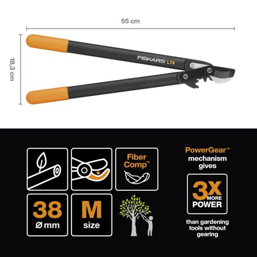 Fiskars PowerGear™ Ágvágó, közepes, horgos, L74 (1000582)