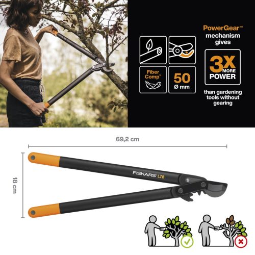 Fiskars PowerGear™ Ágvágó, nagy, horgos, L78 (1000584)