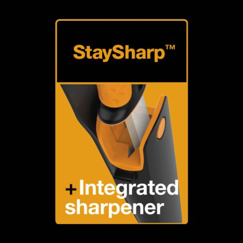 Fiskars Staysharp™ kés építőipari munkákhoz, tokba épített élezővel (1023617)