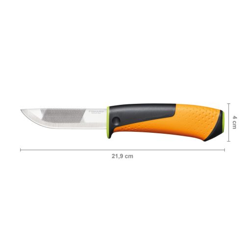 Fiskars Staysharp™ kés épületgépészeti munkákhoz, tokba épített élezővel (1023619)
