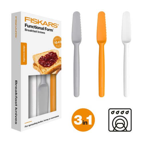 Fiskars Functional Form™ Kenőkés szett 3db műanyag késsel (fehér, sárga, szürke) (1016121)