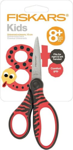 Fiskars Gyermekolló, 15 cm, fekete és piros, Softgrip (1027423)