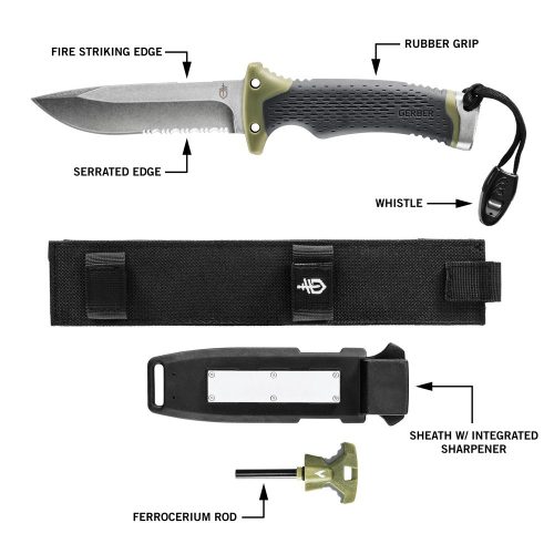 Gerber ULTIMATE túlélőkés, félig fogazott pengével FB,SE,GRN,EFS